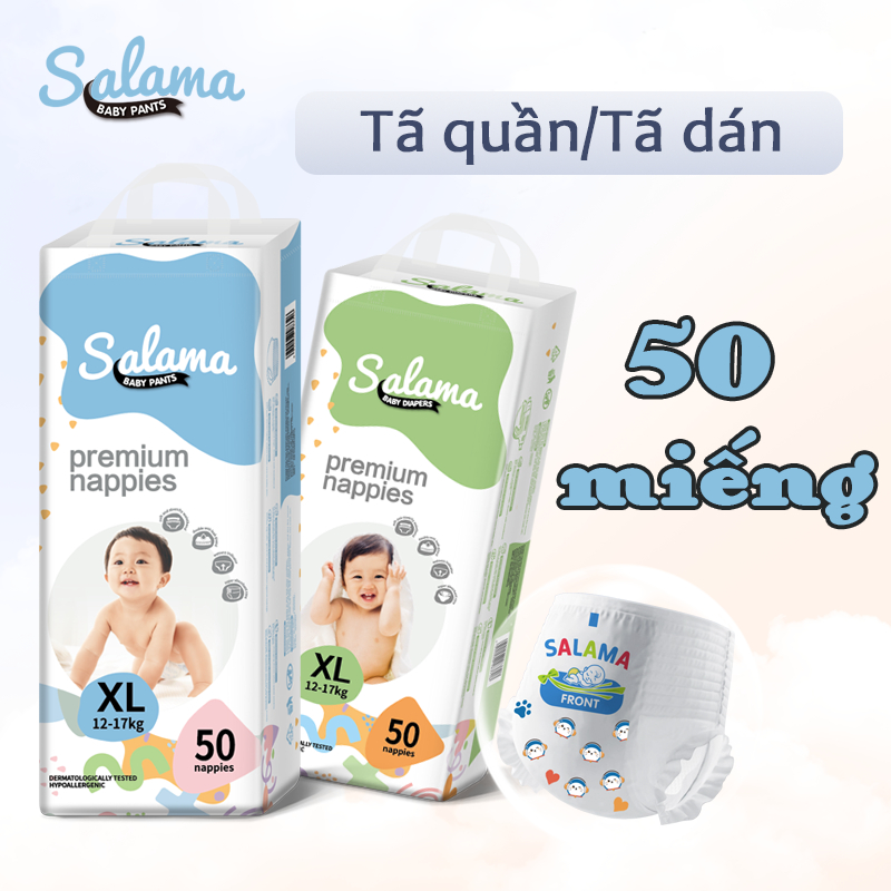 SALAMA 50 Miếng tã em bé siêu mỏng, mềm và thở, tã em bé phù hợp với kích thước của em bé M/L/XL/XXL/XXXL