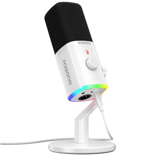 Micrô podcast màu trắng MAONO PD100X có phần mềm, tắt tiếng, Mic PC USB / XLR RGB cho điện thoại, phát trực tuyến, ghi âm, Studio YouTube, Tạo nội dung