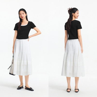 Áo thun nữ Semir mùa hè mới 2025, thiết kế hai mảnh, cổ chữ U phù hợp người petite