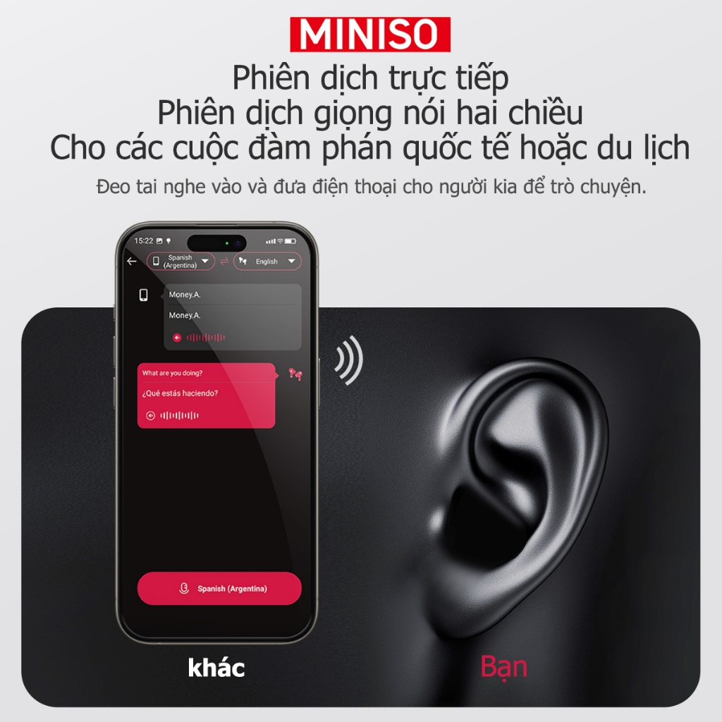 MINISO MS198 Tai Nghe Phiên Dịch Dẫn truyền xương tai mở Tai nghe Bluetooth thể thao khử tiếng ồn không dây Bluetooth 6.0 Tai nghe không dây có Mic chống nước IPX5 HiFi Stereo Wireless Headpho | BigBuy360 - bigbuy360.vn