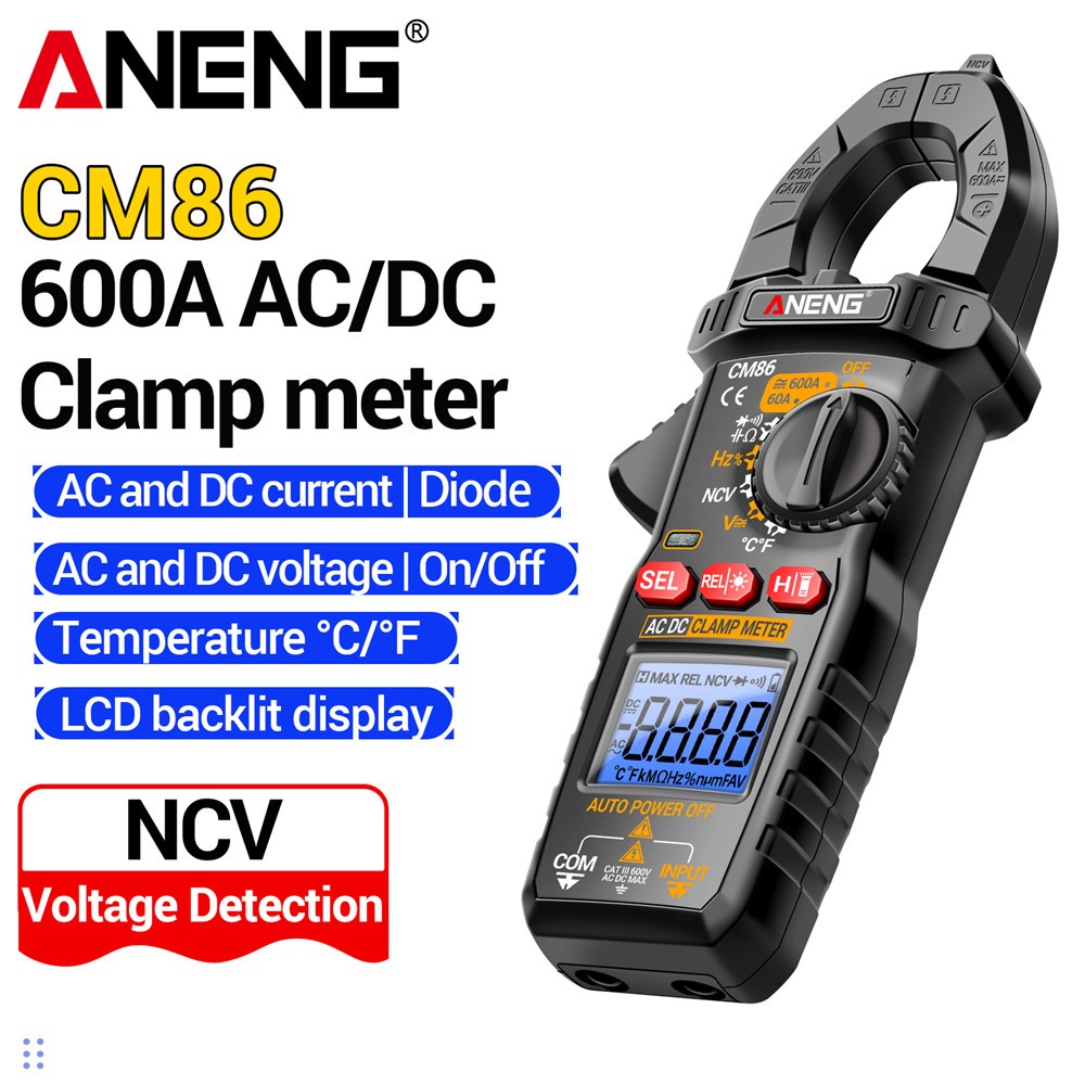 Máy đo kẹp ANENG CM86 600A AC / DC Điện áp dòng điện Diode Đồng hồ vạn năng kỹ thuật số NCV Phát hiệ