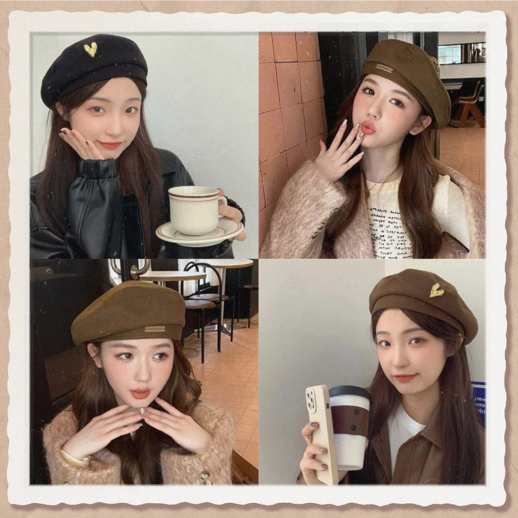 Louislife Cotton Nữ Mũ Nồi Mùa Đông Mũ Vintage Kẻ Sọc Pháp Hàng Đầu Quân Sự Họa Sĩ Mũ Thu Đông Phố Hình Bát Giác Mũ Nồi WSD