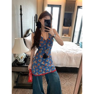 Ren ren cổ chữ V chắp vá váy thêu vest váy ngắn dành cho nữ