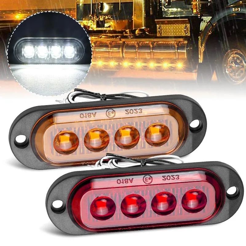 1 / 2 Chiếc 12 / 24 volt Bên Bút Đánh Dấu Đèn LED Khói Ống Kính Hổ Phách 2 / 4LED Bên Đánh Dấu Xe Tả