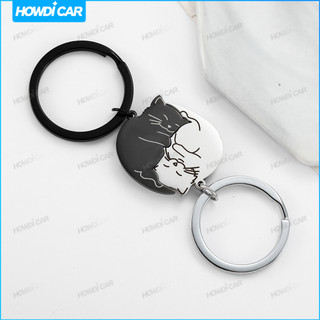  2pc Mèo Trắng Đen Phù Hợp Với Cặp Đôi Móc Khóa Câu Đố Bằng Thép Không Gỉ 