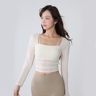 Lưới gợi cảm cao cấp bộ đồ tập Yoga dài tay một mảnh đệm ngực tập thể dục Pilates thể thao hàng đầu dành cho nữ Áo thun tập Yoga thể thao