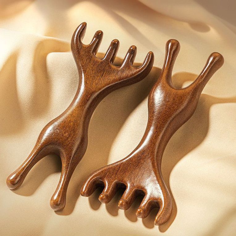 [Gỗ đàn hương] Đầu lược Massage kinh tuyến 2 trong 1 Đầu tóc da đầu Máy mát xa mắt Mũi Lược cạo hai đầu Nạo vét Kinh tuyến Lược Massage châm cứu Dụng cụ Massage tóc