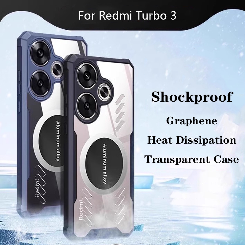 Dành Cho Redmi Turbo 3 Turbo3 5G Ốp Lưng Trong Suốt Graphene Tản Nhiệt Vỏ PC Chống Sốc Vỏ Từ Tính