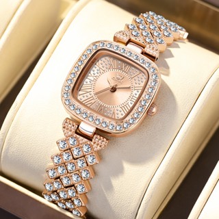  OPK Đồng hồ nữ Mặt vuông Đính đá Thời trang Quartz Mạ vàng hồng Thanh lịch 6048 