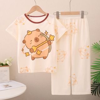  Quần dài tay ngắn dành cho tuổi Teen Bộ đồ ngủ cổ tròn Váy ngủ bé trai và bé gái phong cách Hàn Quốc cho 11 - 12 tuổi baju kuromi 
