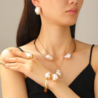  1 Chiếc Ngọc Trai Thanh Lịch Choker Vòng Cổ Lắc Tay Nhẫn Bông Tai Bộ Phụ Kiện Trang Sức Nữ 