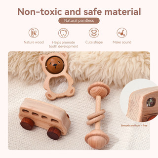 Bé Miếng Dán Đồ Chơi Lục Lạc Treo Hình Gấu Cán Bóng Đồ Chơi Bộ Bpa Miễn Phí Vòng Bằng Gỗ Mọc Răng Sản Phẩm Trẻ Em
