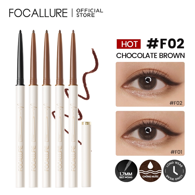 Bút chì kẻ mắt FOCALLURE đầu mảnh 1.7mm chống thấm nước lâu trôi 0.1g