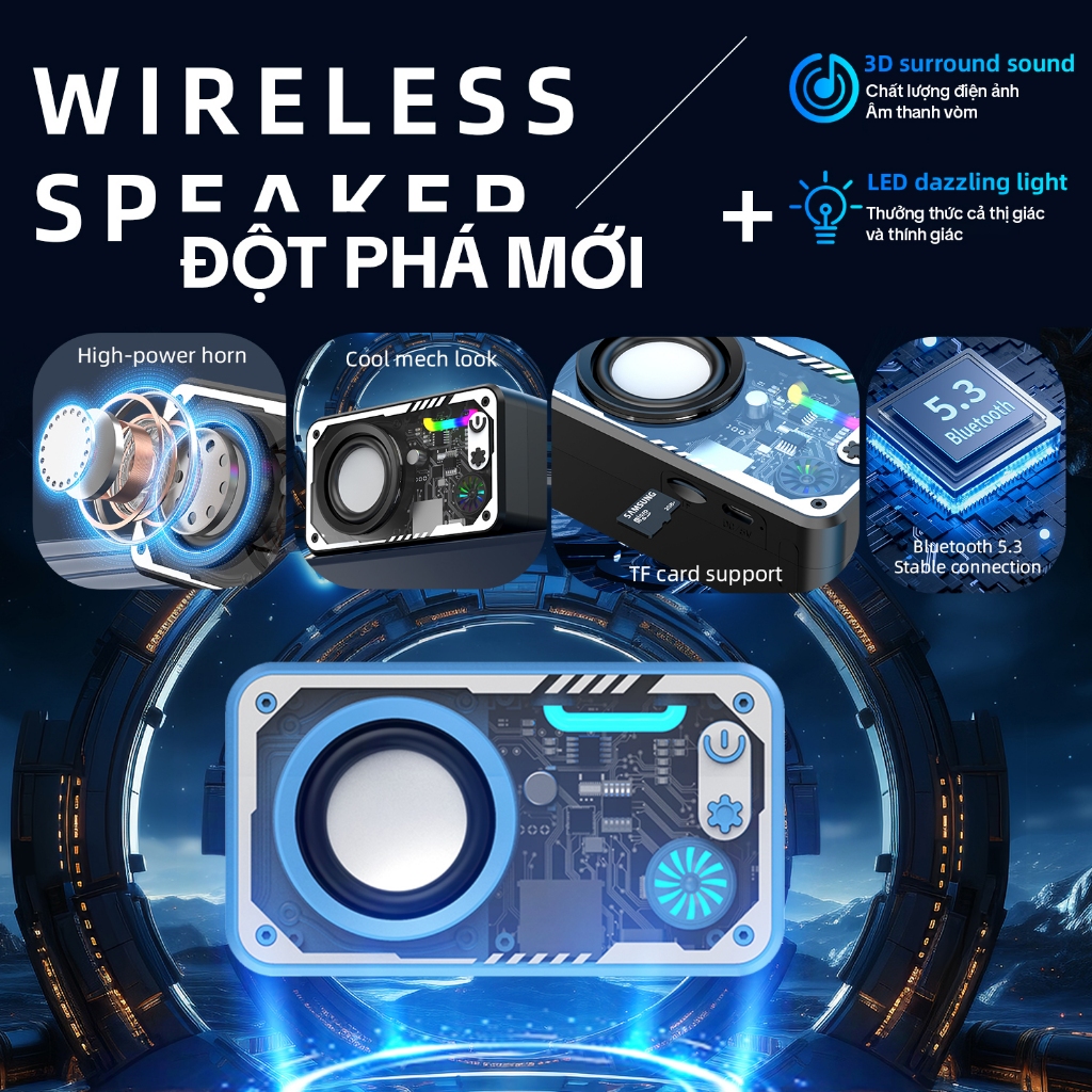 GOOJODOQ Loa Bluetooth LED 5.3 Hệ thống âm thanh vòm Loa đa chức năng RGB Có thể kết nối với máy tính để bàn / máy tính xách tay / TV / loa điện thoại di động / hỗ trợ kết nối có dây | BigBuy360 - bigbuy360.vn