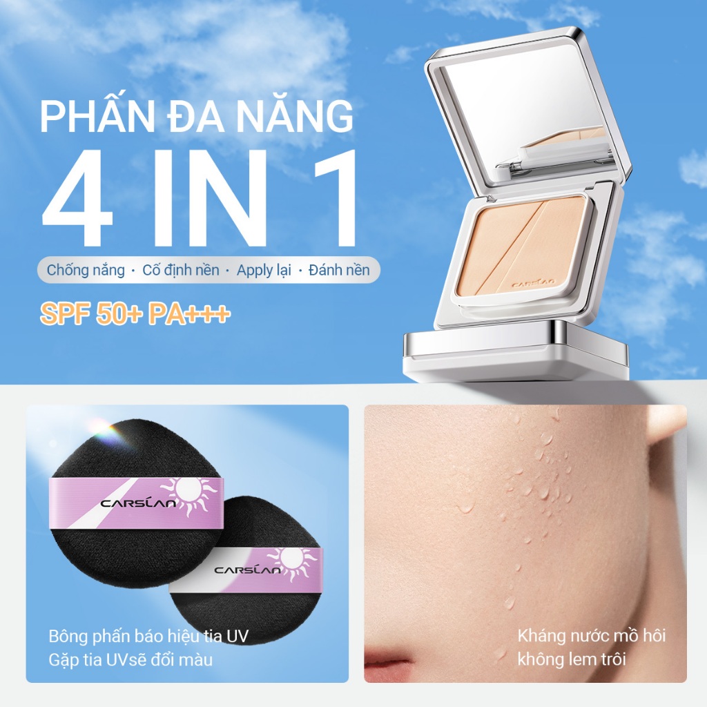 【Combo】Carslan Phấn nén White Magnet Chống nắng lâu dài SPF 50 + PA + + + 9g + Kem nền lâu dài 30g