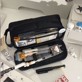 OHAYA | Hộp đựng bút chì màu đen Túi đựng văn phòng phẩm di động năm lớp Túi đựng mỹ phẩm