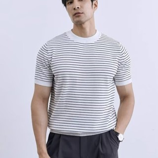 Mùa Hè Nam Thoáng Mát Sọc Áo Thun Ice Đan Chống Ion Phù Hợp Với MEASON B94