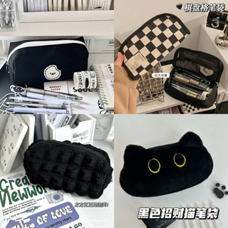 Hộp bút Túi Đựng Bút Bằng Vải Canvas Màu Đen In Hình Chú Cún Đáng Yêu