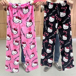 Cminyp Hello Kitty Bộ Đồ Ngủ Quần Kawaii Anime Thu Đông Ấm Áp Quần Áo Gia Đình Nhiều Phong Cách Flannel Quần Thường Ngày Bé Gái Tặng Vinh Quang