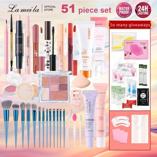 Lameila 51 Món Bộ Mỹ Phẩm Trang Điểm Mặt Son Môi Phấn Mắt BB Kem Nền Kem Che Khuyết Điểm Kem Chống Nắng Dạng Lỏng Kem Trang Điểm Puff Người Mới Bắt Đầu