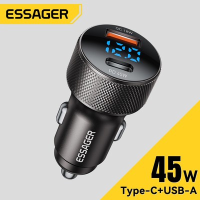 Essager 36 / 45W Sạc nhanh Sạc nhanh USB A + Type C Bộ sạc xe hơi hợp kim nhôm