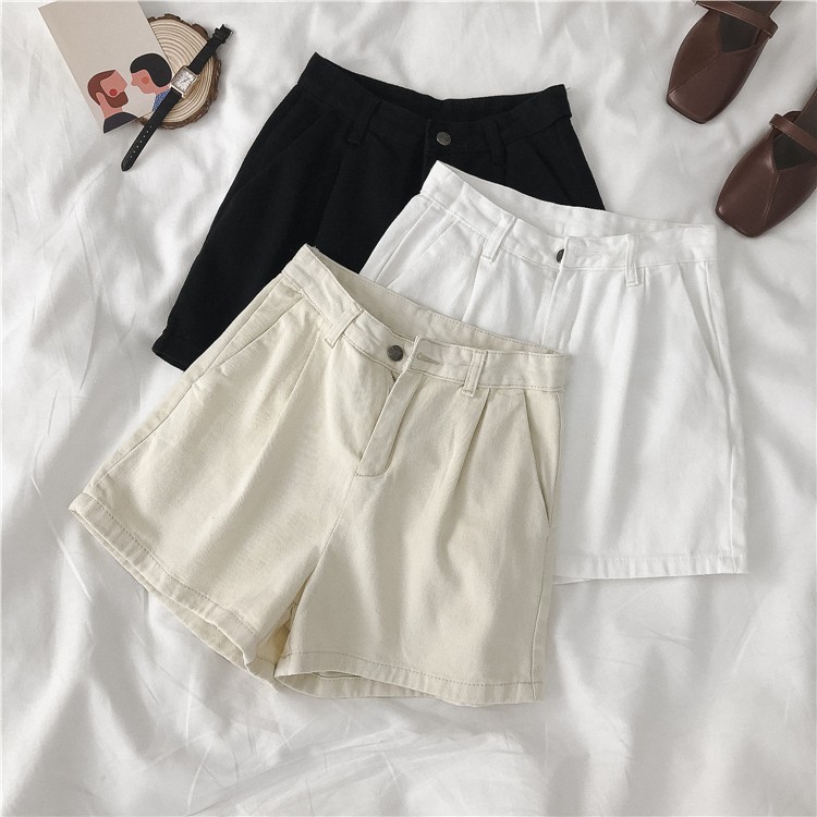 Xiaozhainv Quần Đùi Denim Lưng Cao Ống Rộng Cá Tính Cho Nữ