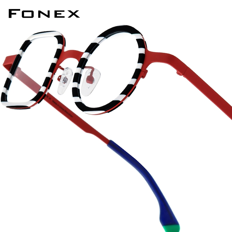 Fonex Acetate Titan Kính Khung Nữ 2025 Thời Trang Mới Thiết Kế Thương Hiệu Vuông Tròn Theo Đơn Kính 
