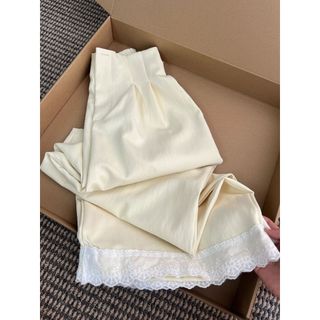 Quần ren chắp vá phong cách lười biếng, quần treo mùa hè dành cho nữ, quần ống rộng, quần ống thẳng lưng co giãn