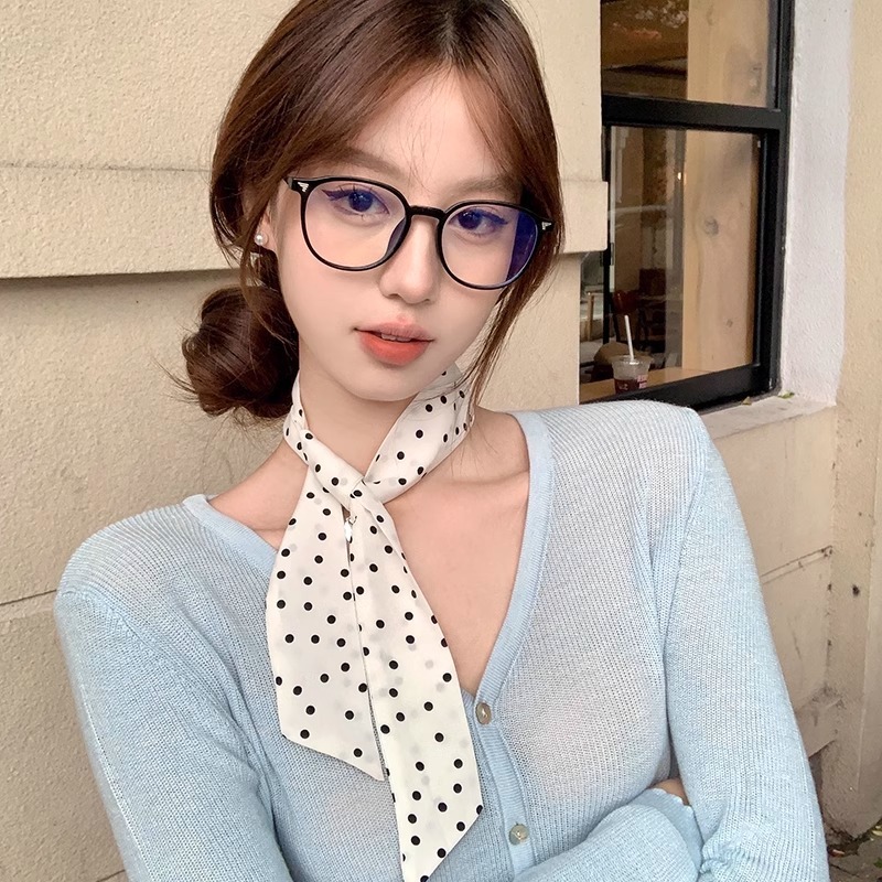 Pháp Polka Dot trắng lụa khăn dây buộc tóc Xuân Thu dài tóc khăn đầy đủ bộ