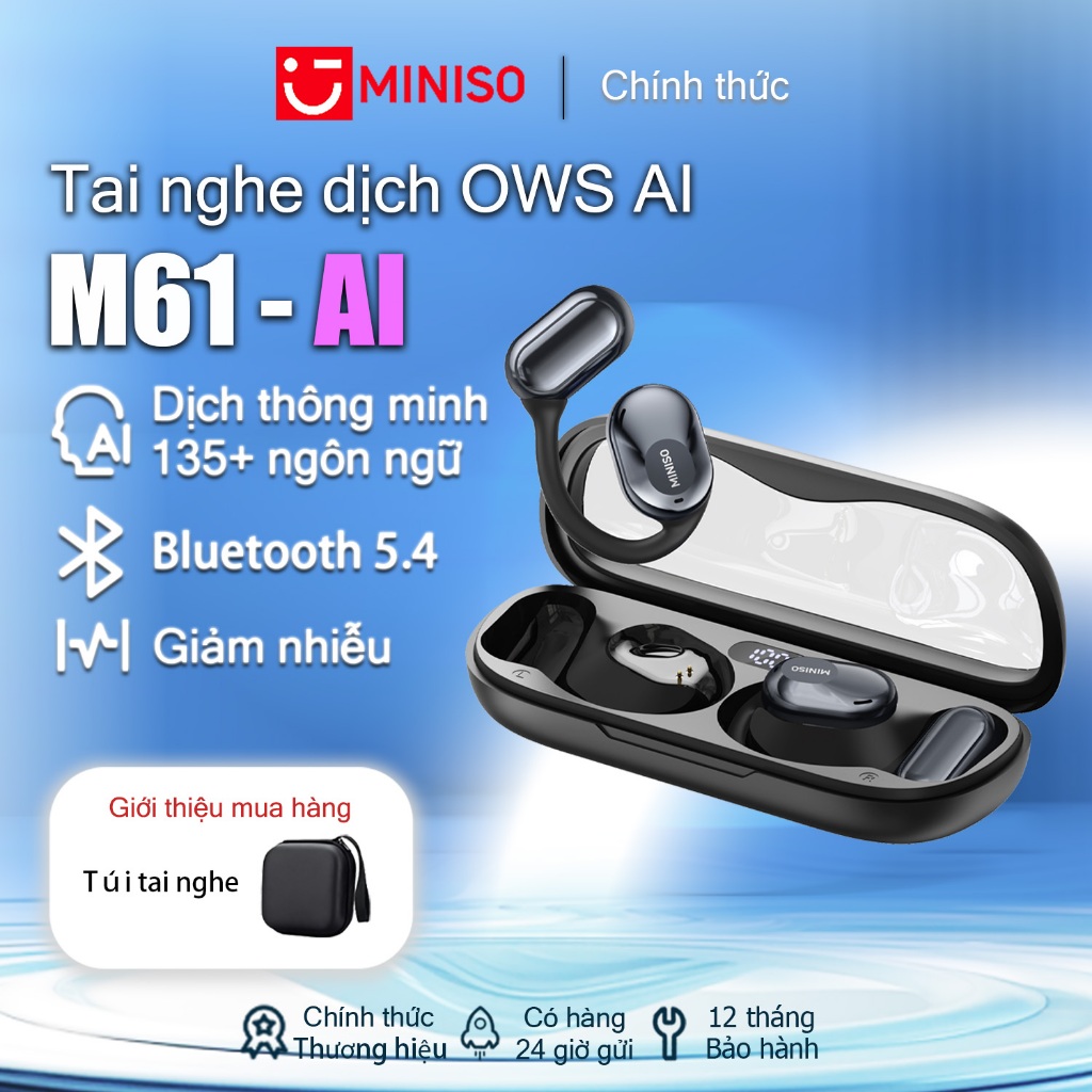 MINISO M61 Tai nghe Bluetooth Tai nghe thể thao Tai nghe không dây Bluetooth 5.4 có micrô Tai nghe k