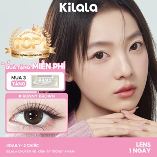 Kính áp tròng Kilala màu nâu Runny Heart Brown lens cận 1 ngày DIA 14.5mm có độ (0-8) 2 chiếc