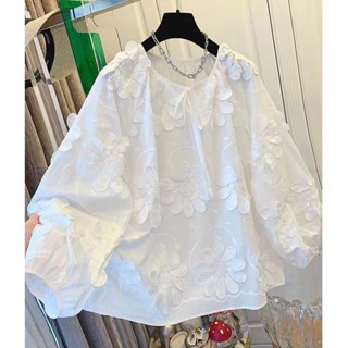 Áo sơ mi nữ dài tay cổ tròn dáng rộng cổ điển thời trang Hàn Quốc