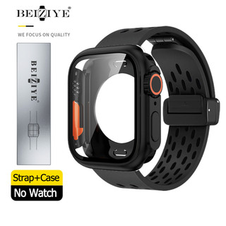 Beiziye Dây đeo khóa kim loại từ tính bằng silicon+Ốp lưng cho iWatch Series 10 46mm 42mm