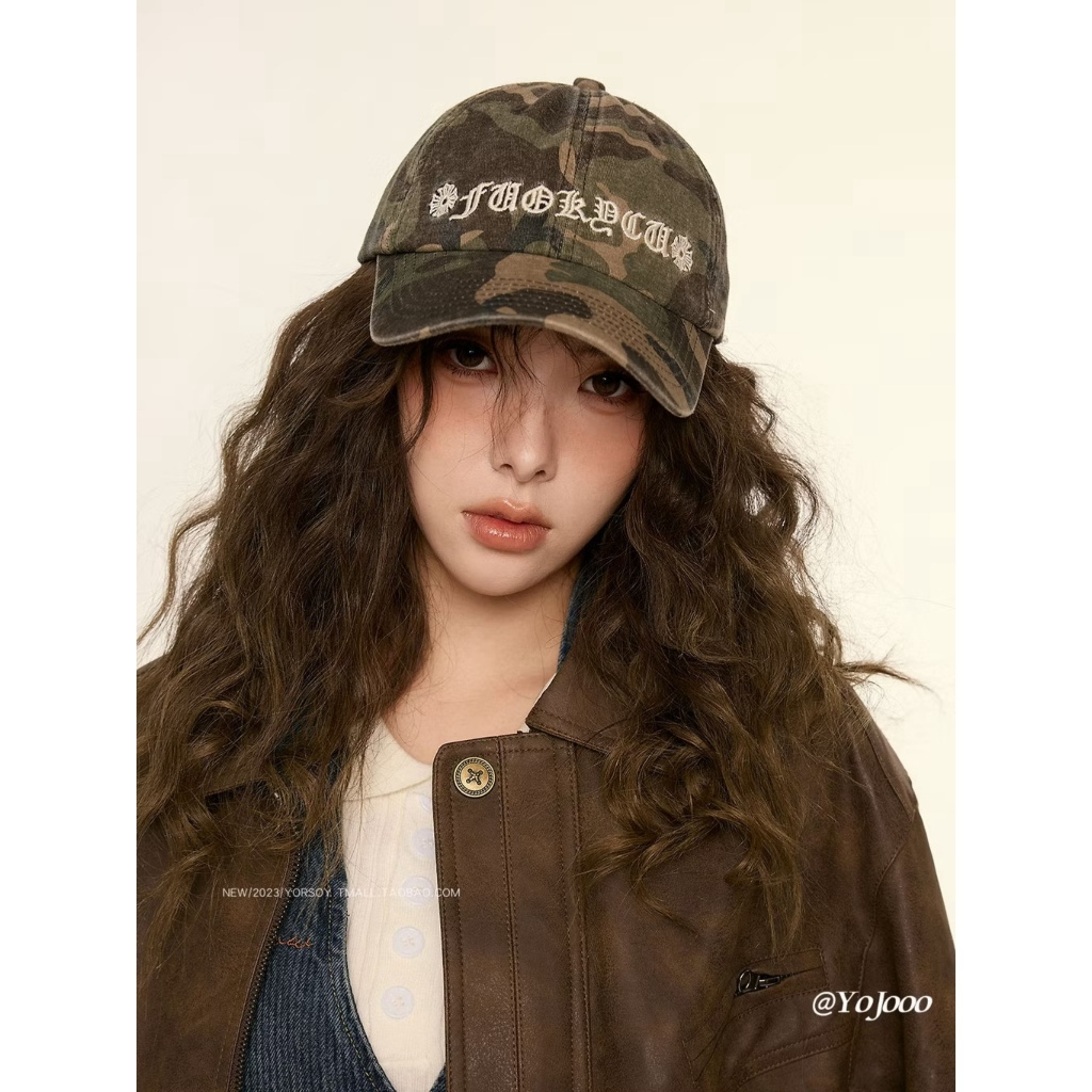 Mỹ Retro Ngoài Trời Ngụy Trang Cong Vành Sâu Đầu Mũ Nữ Hot Girl High Street Casual Đường Phố Mũ Bóng