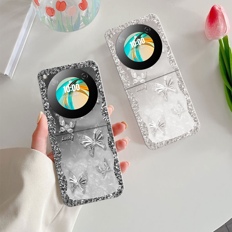 Ốp Lật Libero Cho ZTE Libero Flip Nubia Flip Trong Suốt Lấp Lánh Bướm PC Cứng Vỏ Điện Thoại Di Động