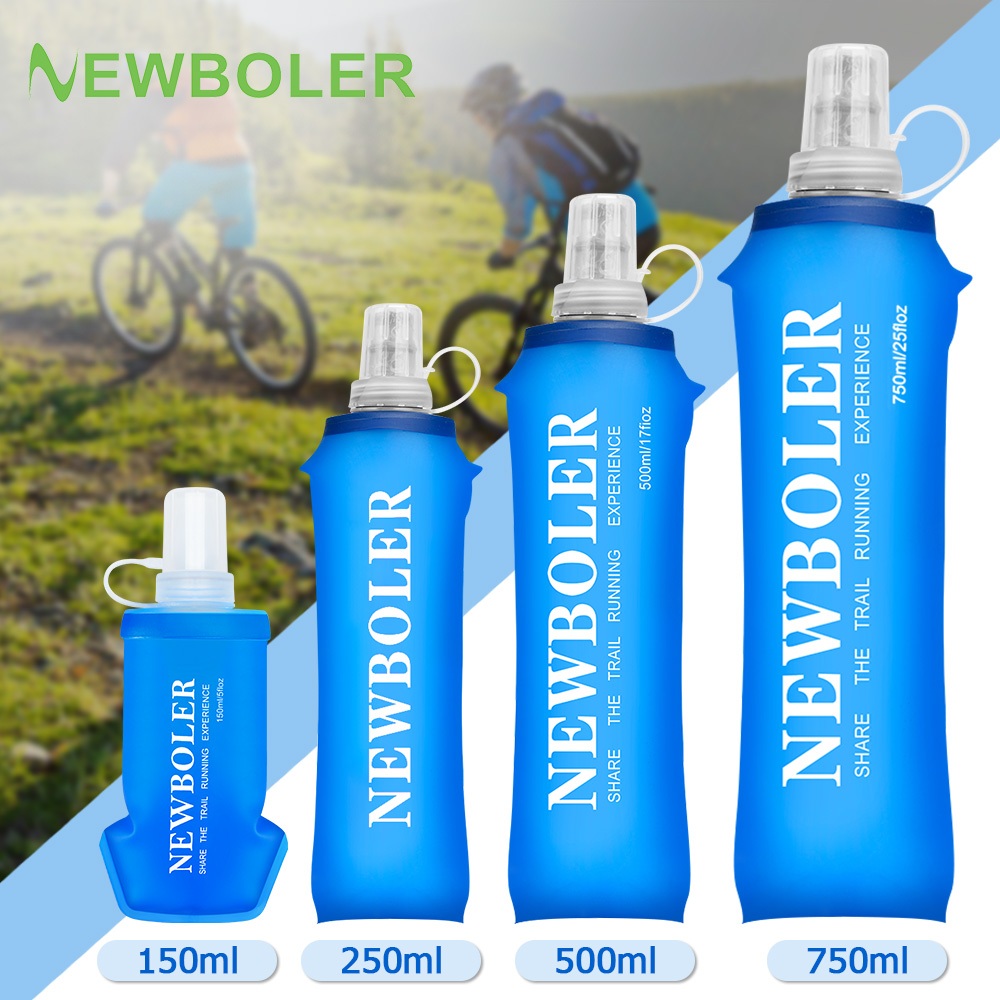 Newboler 150ml 250ml 500ml 750ml Bình Mềm TPU Silicone Có Thể Gập Lại Bình Nước Cho Thể Thao Ngoài Trời Du Lịch Chạy Bộ Chạy Bộ Thể Dục Chai Mềm Di Động