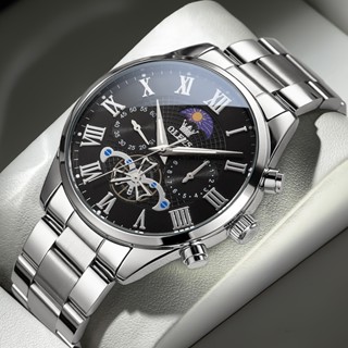 OLEVS Đồng hồ nam chính hãng chống nước thép không gỉ dạ quang đa chức năng quartz màu bạc đen 3640