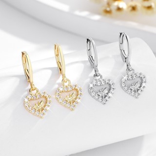  Thời Trang Nữ Hình Trái Tim Bông Tai Kẻ Sọc Zircon Đào Trái Tim Bướm Mặt Dây Chuyền Cô Gái S925 Bông Tai Bạc 