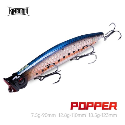 Kingdom Nổi Popper Mồi Câu Cá 90mm 110mm 123mm 7.5g 12.8g 18.5g Topwater Z-Action ABS Mồi Cứng Đúc Xa Mồi Nhân Tạo Wobblers Chất Lượng Cao Cho Bass Cá Rô Pike