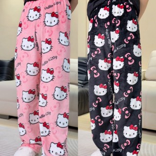 Newwellknownepic Hello Kitty Bộ Đồ Ngủ Quần Kawaii Anime Thu Đông Ấm Áp Quần Áo Gia Đình Nhiều Phong Cách Flannel Quần Thường Ngày Bé Gái Quà Tặng VN
