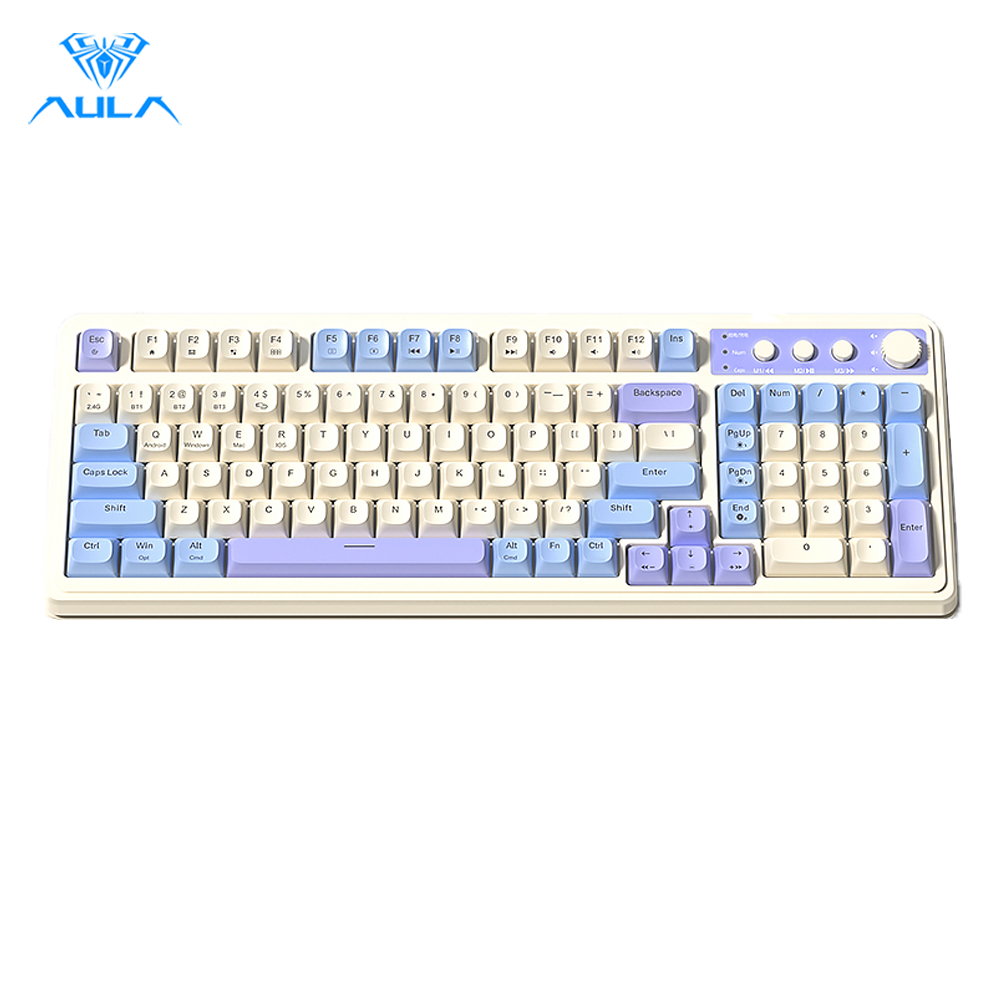 Bàn phím màng không dây AULA S99 99 phím Con lăn đa chức năng RGB ba chế độ cho bàn phím văn phòng và chơi game