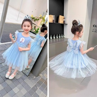  Váy nơ trẻ em Váy công chúa Elsa Váy bé gái cotton Váy dự tiệc trẻ em Quần áo thời trang bé gái 