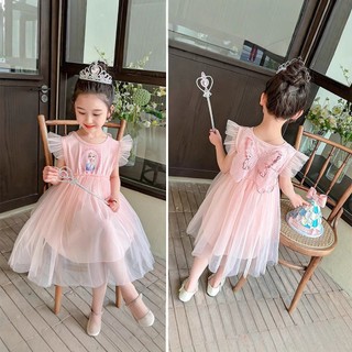  Váy nơ trẻ em Váy công chúa Elsa Váy bé gái cotton Váy dự tiệc trẻ em Quần áo thời trang bé gái 