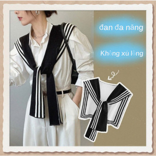 Hevn Phong Cách Hàn Quốc Thời Trang Khăn Choàng Dệt Kim Áo Sơ Mi Vai Sọc Cổ Giả Phong Cách Retro Khăn Nữ Phụ Kiện HEVN