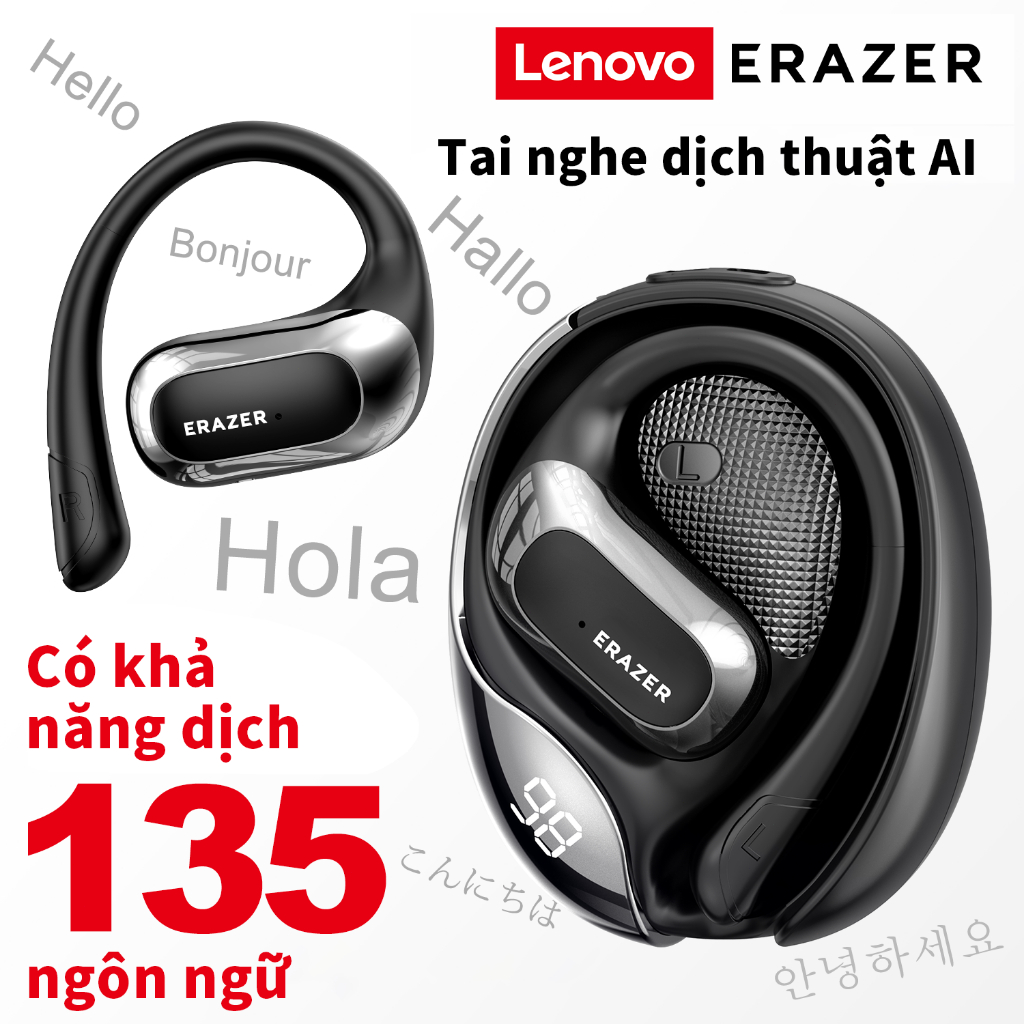 Lenovo ERAZER X5 Tai Nghe Phiên Dịch Al Tai nghe không dây dịch thời gian thực thông minh Bluetooth 5.4 có màn hình LED Tai nghe doanh nghiệp có Mic chống nước IPX5 | BigBuy360 - bigbuy360.vn