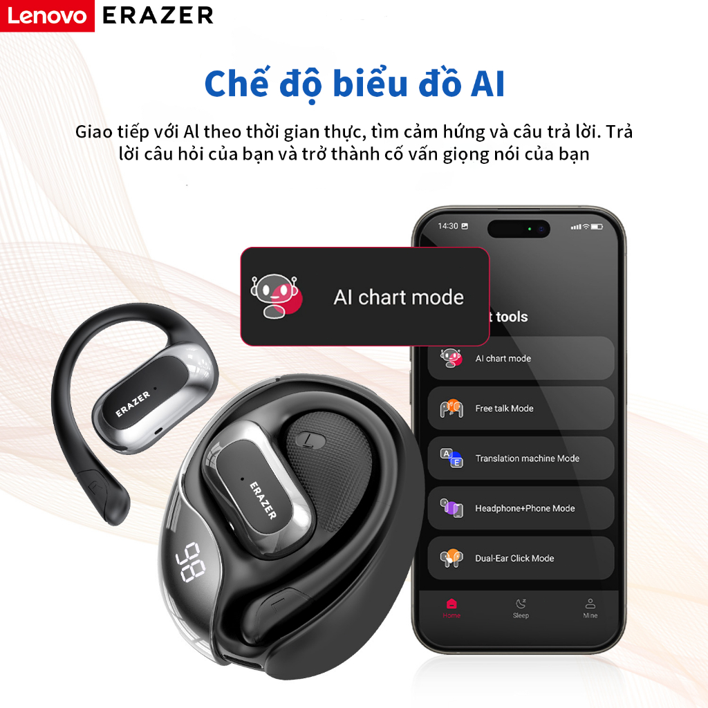 Lenovo ERAZER X5 Tai Nghe Phiên Dịch Al Tai nghe không dây dịch thời gian thực thông minh Bluetooth 5.4 có màn hình LED Tai nghe doanh nghiệp có Mic chống nước IPX5 | BigBuy360 - bigbuy360.vn