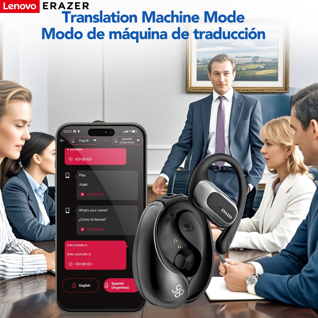 Lenovo ERAZER X5 Tai Nghe Phiên Dịch Al Tai nghe không dây dịch thời gian thực thông minh Bluetooth 5.4 có màn hình LED Tai nghe doanh nghiệp có Mic chống nước IPX5 | BigBuy360 - bigbuy360.vn