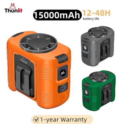 Thunlit C2 15000mAh Treo Eo Quạt 3in1 Di Động Có Thể Sạc Lại Ngoài Trời Quạt Có Đèn & Powerbank Kẹp Trên Eo Quạt Làm Mát 5 Tốc Độ Gió