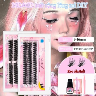  Lvcheryl Bộ 60 Cụm Lông Mi Giả 30D   40D D-9-16mm Mix 0.07mm Nối Dài Mi DIY lông mi giả chống nước,combo lông mi giả + keo dán 