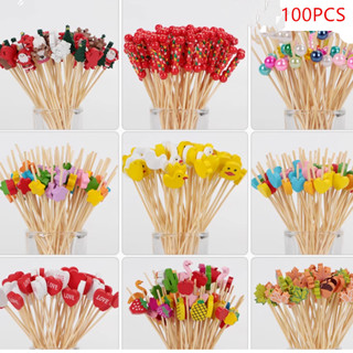 100 Miếng Dùng Một Lần Trái Cây Gậy Tre Que Hoa Nĩa Trái Cây Nghệ Thuật Sáng Tạo Tăm Cocktail Gậy Sandwich Que Trái Cây Gậy